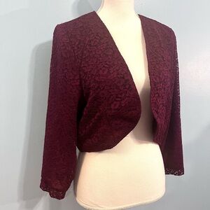 Torrid Jacket 18 Lace Sweater Ruby Maroon Red Blazer Open Front